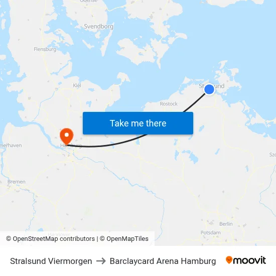 Stralsund Viermorgen to Barclaycard Arena Hamburg map