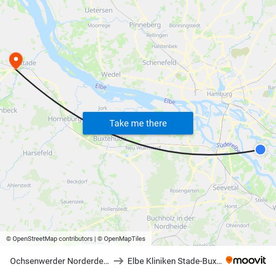 Ochsenwerder Norderdeich 220 to Elbe Kliniken Stade-Buxtehude map