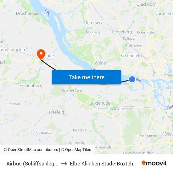 Airbus (Schiffsanleger) to Elbe Kliniken Stade-Buxtehude map