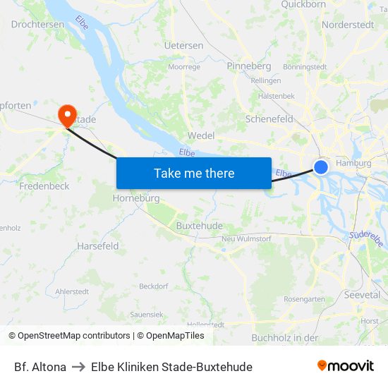 Bf. Altona to Elbe Kliniken Stade-Buxtehude map