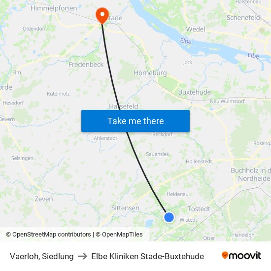 Vaerloh, Siedlung to Elbe Kliniken Stade-Buxtehude map