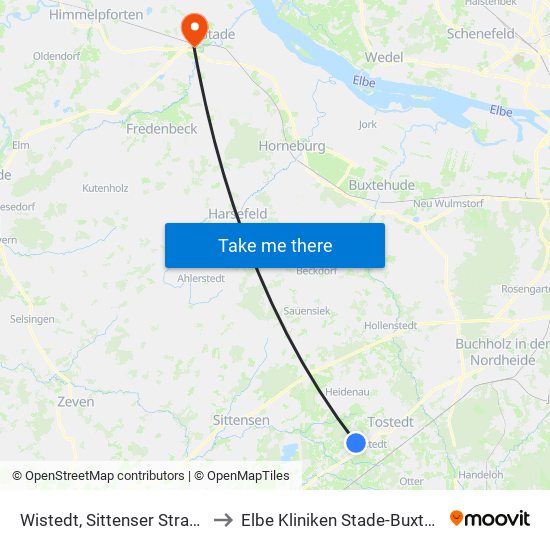 Wistedt, Sittenser Straße 26 to Elbe Kliniken Stade-Buxtehude map