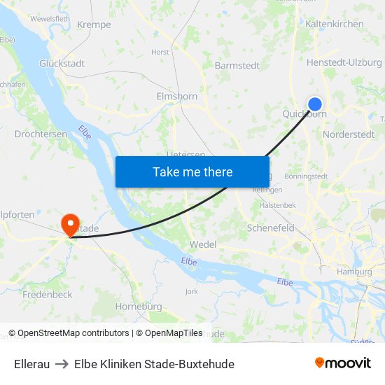 Ellerau to Elbe Kliniken Stade-Buxtehude map
