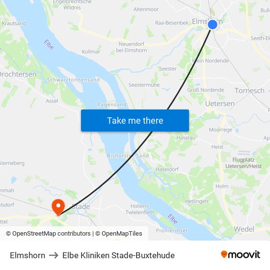 Elmshorn to Elbe Kliniken Stade-Buxtehude map