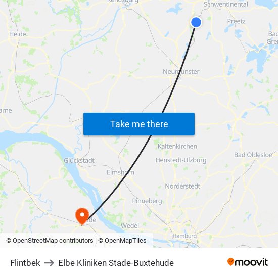 Flintbek to Elbe Kliniken Stade-Buxtehude map