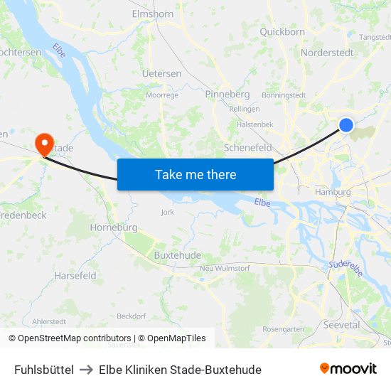Fuhlsbüttel to Elbe Kliniken Stade-Buxtehude map