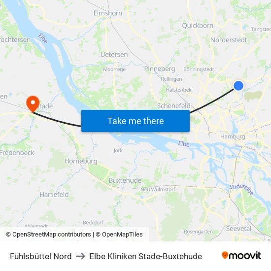 Fuhlsbüttel Nord to Elbe Kliniken Stade-Buxtehude map