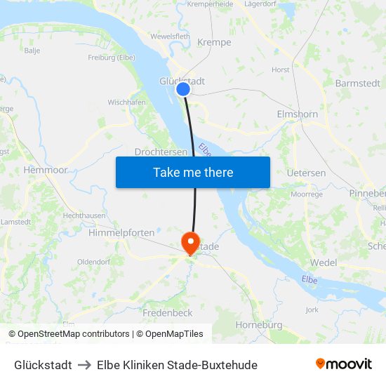 Glückstadt to Elbe Kliniken Stade-Buxtehude map