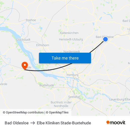 Bad Oldesloe to Elbe Kliniken Stade-Buxtehude map