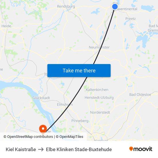 Kiel Kaistraße to Elbe Kliniken Stade-Buxtehude map