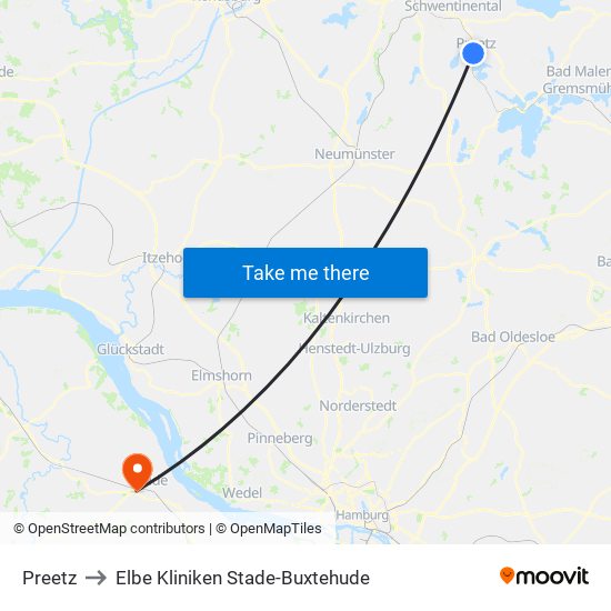 Preetz to Elbe Kliniken Stade-Buxtehude map