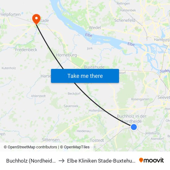 Buchholz (Nordheide) to Elbe Kliniken Stade-Buxtehude map