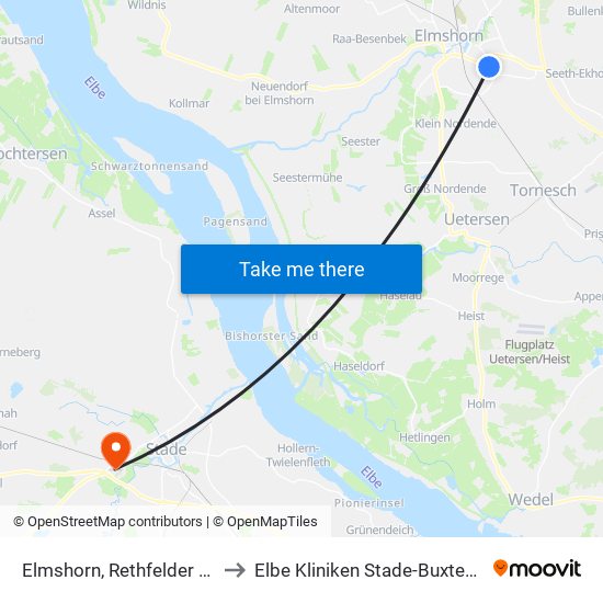 Elmshorn, Rethfelder Ring to Elbe Kliniken Stade-Buxtehude map