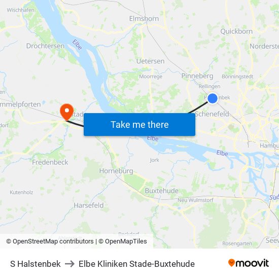 S Halstenbek to Elbe Kliniken Stade-Buxtehude map