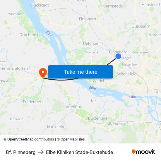 Bf. Pinneberg to Elbe Kliniken Stade-Buxtehude map