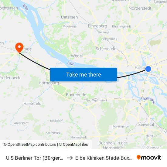 U S Berliner Tor (Bürgerweide) to Elbe Kliniken Stade-Buxtehude map