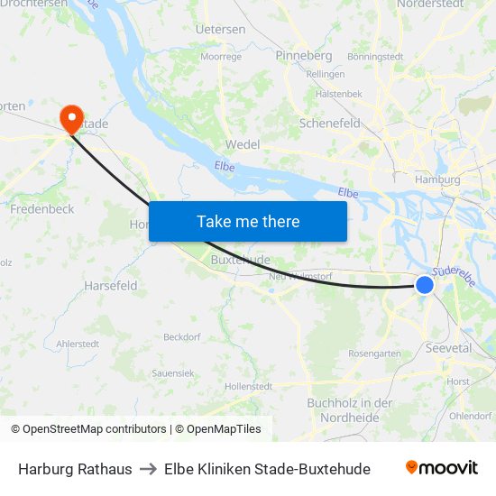 Harburg Rathaus to Elbe Kliniken Stade-Buxtehude map