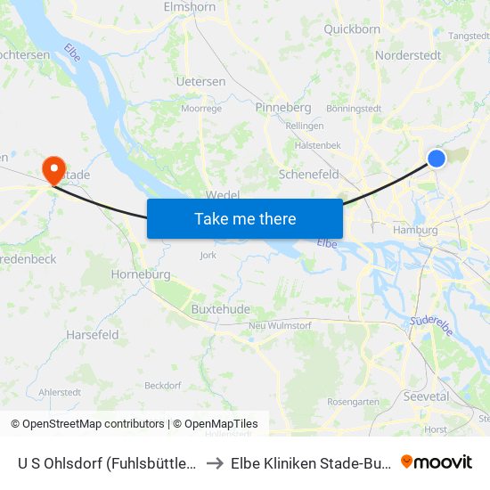 U S Ohlsdorf (Fuhlsbüttler Straße) to Elbe Kliniken Stade-Buxtehude map