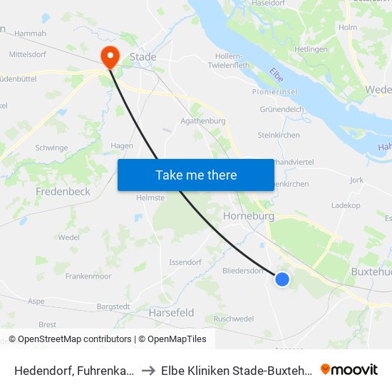 Hedendorf, Fuhrenkamp to Elbe Kliniken Stade-Buxtehude map