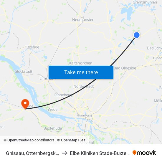 Gnissau, Otternbergskamp to Elbe Kliniken Stade-Buxtehude map