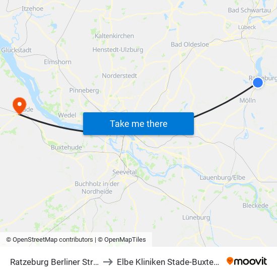 Ratzeburg Berliner Straße to Elbe Kliniken Stade-Buxtehude map