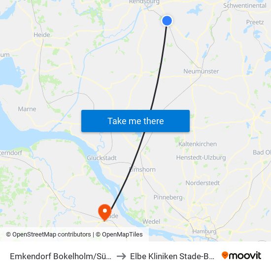 Emkendorf Bokelholm/Süderstraße to Elbe Kliniken Stade-Buxtehude map