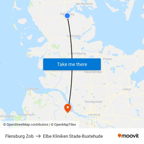 Flensburg Zob to Elbe Kliniken Stade-Buxtehude map