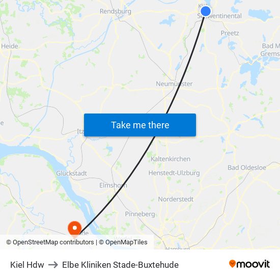 Kiel Hdw to Elbe Kliniken Stade-Buxtehude map