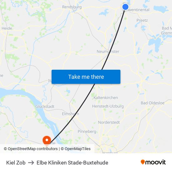 Kiel Zob to Elbe Kliniken Stade-Buxtehude map