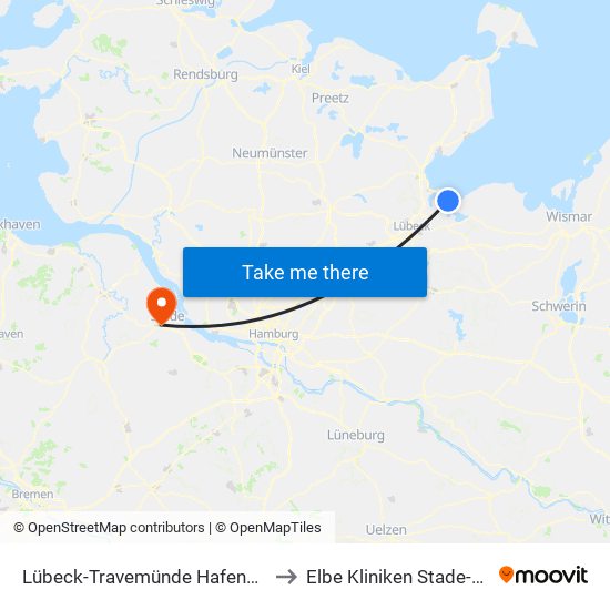 Lübeck-Travemünde Hafenbahnhof(Bus) to Elbe Kliniken Stade-Buxtehude map