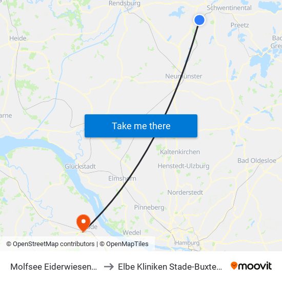 Molfsee Eiderwiesenweg to Elbe Kliniken Stade-Buxtehude map