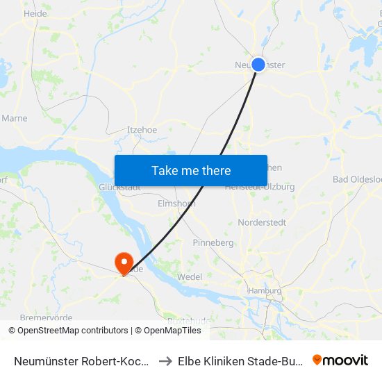 Neumünster Robert-Koch-Straße to Elbe Kliniken Stade-Buxtehude map