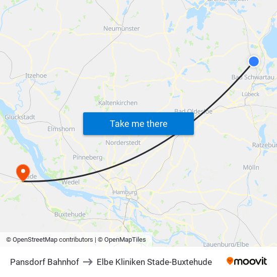 Pansdorf Bahnhof to Elbe Kliniken Stade-Buxtehude map