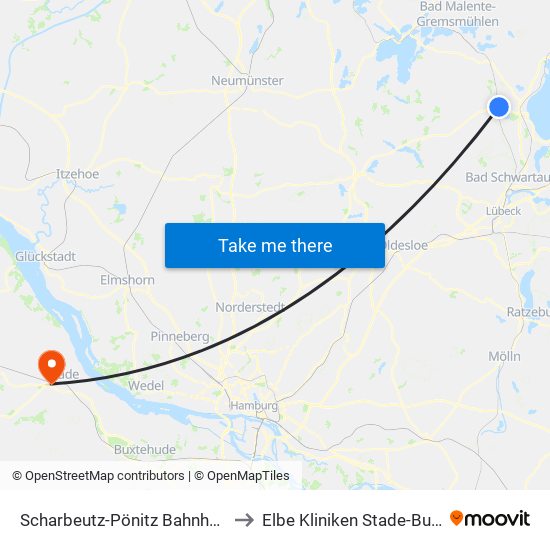 Scharbeutz-Pönitz Bahnhof/Schule to Elbe Kliniken Stade-Buxtehude map
