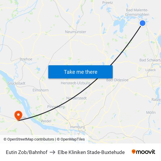 Eutin Zob/Bahnhof to Elbe Kliniken Stade-Buxtehude map