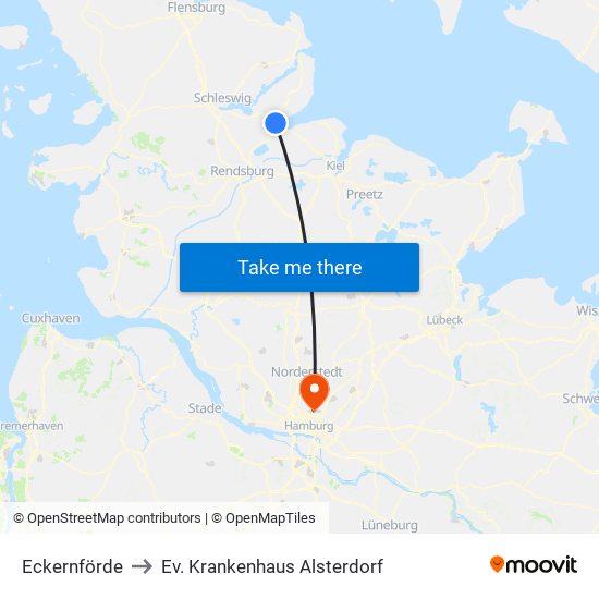 Eckernförde to Ev. Krankenhaus Alsterdorf map