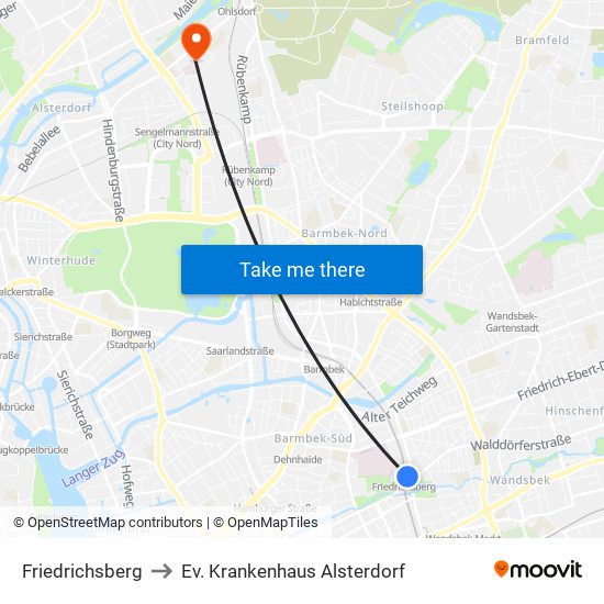 Friedrichsberg to Ev. Krankenhaus Alsterdorf map