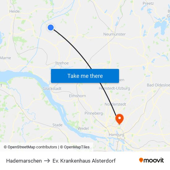Hademarschen to Ev. Krankenhaus Alsterdorf map
