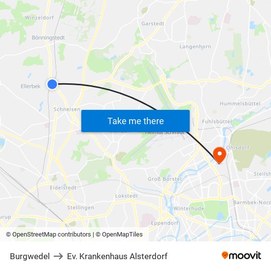 Burgwedel to Ev. Krankenhaus Alsterdorf map