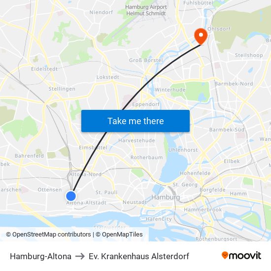 Hamburg-Altona to Ev. Krankenhaus Alsterdorf map