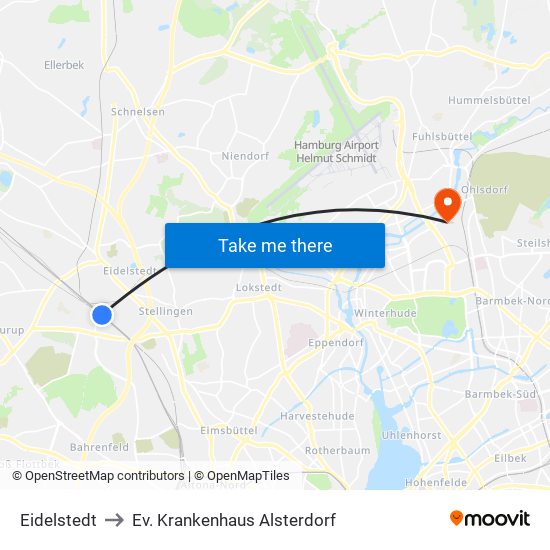 Eidelstedt to Ev. Krankenhaus Alsterdorf map