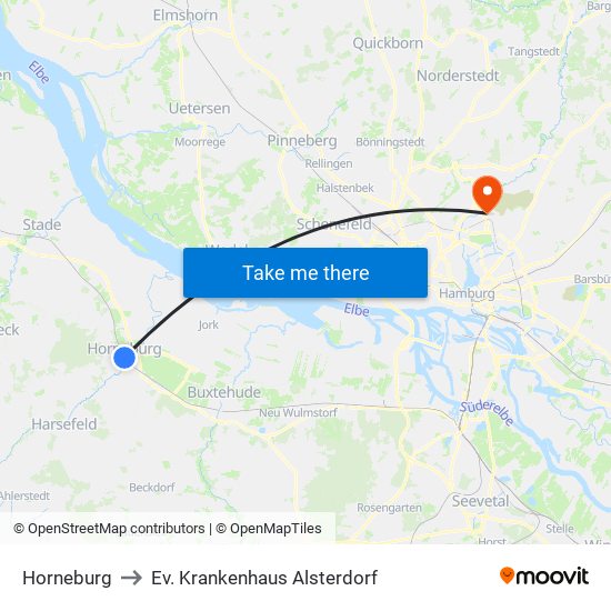 Horneburg to Ev. Krankenhaus Alsterdorf map