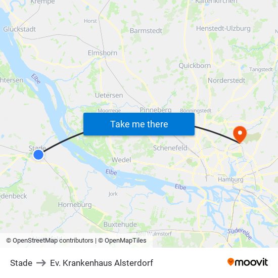 Stade to Ev. Krankenhaus Alsterdorf map