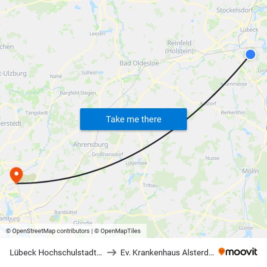 Lübeck Hochschulstadtteil to Ev. Krankenhaus Alsterdorf map