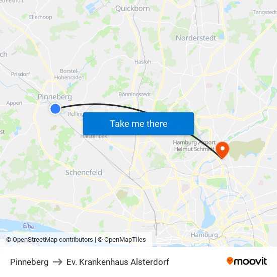 Pinneberg to Ev. Krankenhaus Alsterdorf map