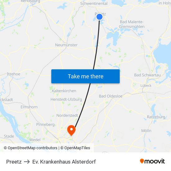 Preetz to Ev. Krankenhaus Alsterdorf map