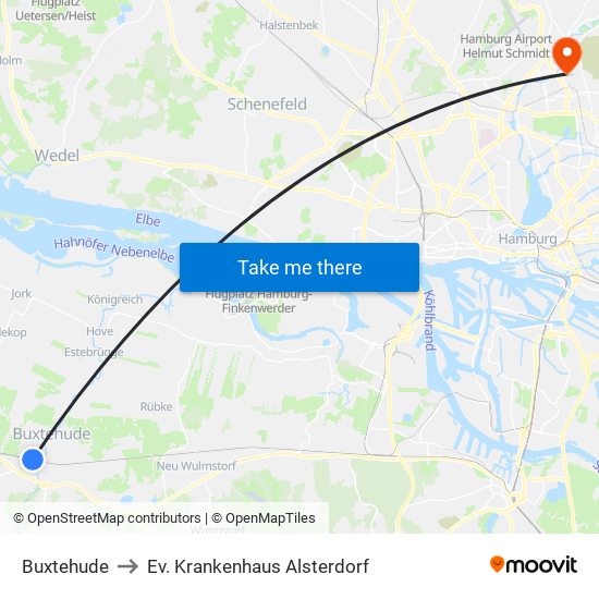 Buxtehude to Ev. Krankenhaus Alsterdorf map