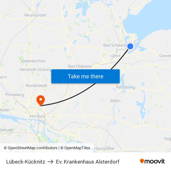 Lübeck-Kücknitz to Ev. Krankenhaus Alsterdorf map