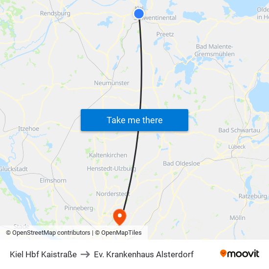 Kiel Hbf Kaistraße to Ev. Krankenhaus Alsterdorf map