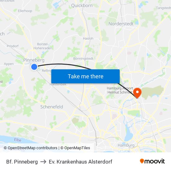 Bf. Pinneberg to Ev. Krankenhaus Alsterdorf map